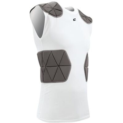 FJU6YWS CHAMPRO Unisex Tri-Flex piłka nożna koszulka kompresyjna z systemem poduszek, białe ciało, szara wkładka, S FJU6YWS CHAMPRO Unisex Tri-Flex piłka nożna koszulka kompresyjna z systemem poduszek, białe ciało, szara wkładka, S