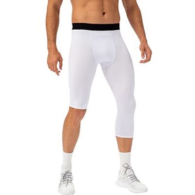 20VCIT502A270201 EULLA męskie sportowe legginsy elastyczne spodnie pojedyncze nogi mężczyźni do koszykówki bieganie sportowe, Biały, S 20VCIT502A270201 EULLA męskie sportowe legginsy elastyczne spodnie pojedyncze nogi mężczyźni do koszykówki bieganie sportowe, Biały, S