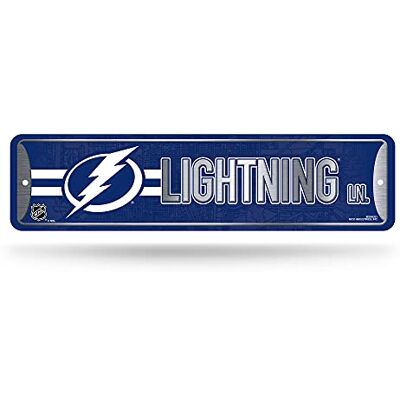 Rico Industries NHL Tampa Bay Lightning wystrój domu metalowy znak uliczny (10 cm x 38 cm) idealny do domu, biura, sypialni i męskiej jaskini wykonany Rico Industries NHL Tampa Bay Lightning wystrój domu metalowy znak uliczny (10 cm x 38 cm) idealny do domu, biura, sypialni i męskiej jaskini wykonany