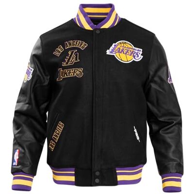 BLL656005 Pro Standard Męska kurtka NBA Retro Classics M Rib Wool Varsity, Czarny/fioletowy/żółty, M BLL656005 Pro Standard Męska kurtka NBA Retro Classics M Rib Wool Varsity, Czarny/fioletowy/żółty, M