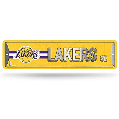 Rico Industries NBA Los Angeles Lakers dekoracja domu metalowy znak uliczny (10 cm x 38 cm) idealny do domu, biura, sypialni i męskiej jaskini wykonany Rico Industries NBA Los Angeles Lakers dekoracja domu metalowy znak uliczny (10 cm x 38 cm) idealny do domu, biura, sypialni i męskiej jaskini wykonany