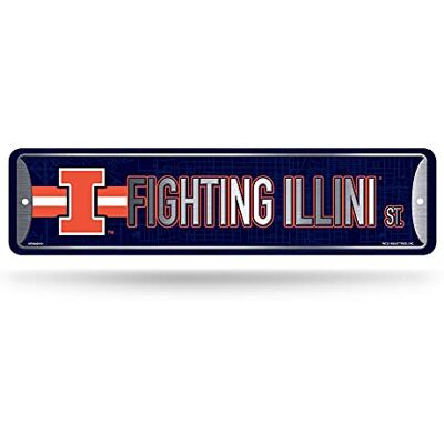 Rico Industries NCAA Illinois Fighting Illini dekoracyjny metalowy znak uliczny (10 x 38 cm) idealny do domu, biura, sypialni i męskiej jaskini wykonany Rico Industries NCAA Illinois Fighting Illini dekoracyjny metalowy znak uliczny (10 x 38 cm) idealny do domu, biura, sypialni i męskiej jaskini wykonany