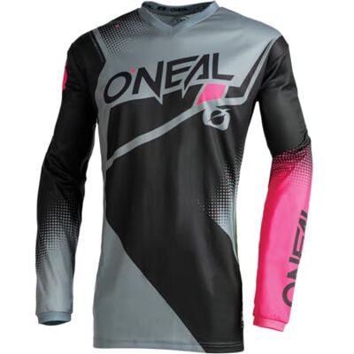 O'NEAL Long Sleeve Motocross Jersey MX Enduro Wyściełane łokcie, V-neck, oddychająca Element Women's Jersey Racewear V.22 Adult Black Grey Pink Size XL O'NEAL Long Sleeve Motocross Jersey MX Enduro Wyściełane łokcie, V-neck, oddychająca Element Women's Jersey Racewear V.22 Adult Black Grey Pink Size XL