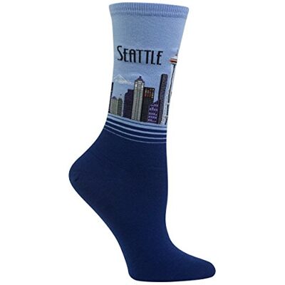 HO100111-461-ShoeSize4-10/SockSize9-11 Hot Sox Damska seria podróżna nowość modna załoga, Seattle (niebieski przybrzeżny), 36.5-43 EU HO100111-461-ShoeSize4-10/SockSize9-11 Hot Sox Damska seria podróżna nowość modna załoga, Seattle (niebieski przybrzeżny), 36.5-43 EU