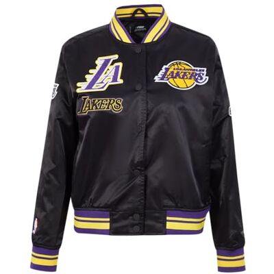 BLLU56219 Pro Standard Damska kurtka NBA Retro Classics W Rib Satin Jacket, czarny/fioletowy/żółty, M BLLU56219 Pro Standard Damska kurtka NBA Retro Classics W Rib Satin Jacket, czarny/fioletowy/żółty, M