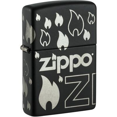 Zippo Flame Logo Zapalniczka Sztormowa, Laser 360°, Wielokrotnego Użytku, do Napełniania, Wiatroodporna Konstrukcja, Pudełko na Prezent, Wykonano w USA, Czarny Matowy z Chromem Zippo Flame Logo Zapalniczka Sztormowa, Laser 360°, Wielokrotnego Użytku, do Napełniania, Wiatroodporna Konstrukcja, Pudełko na Prezent, Wykonano w USA, Czarny Matowy z Chromem