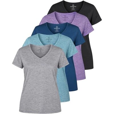 Real Essentials Womens V Neck T-Shirt Ladies Yoga Top Athletic Tees Active Wear Gym Workout Zumba Exercise Running Essentials Quick Dry Fit Dri Fit Moisture Wicking Basic Clothes, Set 1, L, Pack of 5 Real Essentials Womens V Neck T-Shirt Ladies Yoga Top Athletic Tees Active Wear Gym Workout Zumba Exercise Running Essentials Quick Dry Fit Dri Fit Moisture Wicking Basic Clothes, Set 1, L, Pack of 5