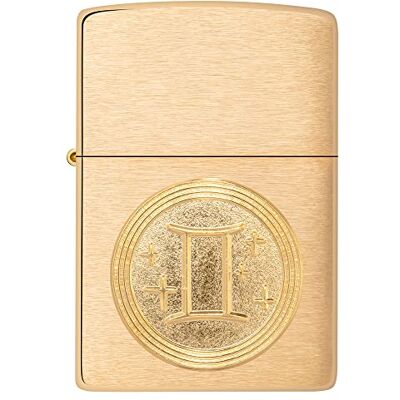 Zippo Zapalniczka Sztormowa, Model z Emblematem Bliźniąt, Wykończenie Szczotkowany Mosiądz, do Napełniania, Wielokrotnego Użytku, Odporna na Wiatr, Pudełko Prezentowe, Wyprodukowana w USA Zippo Zapalniczka Sztormowa, Model z Emblematem Bliźniąt, Wykończenie Szczotkowany Mosiądz, do Napełniania, Wielokrotnego Użytku, Odporna na Wiatr, Pudełko Prezentowe, Wyprodukowana w USA