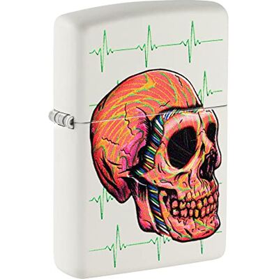 Zippo Zapalniczka Sztormowa, Cyberpunk Skull, Biała Matowa, Kolorowy Nadruk, do Napełniania, Wielokrotnego Użytku, Odporna na Wiatr, Pudełko Prezentowe, Wyprodukowana w USA Zippo Zapalniczka Sztormowa, Cyberpunk Skull, Biała Matowa, Kolorowy Nadruk, do Napełniania, Wielokrotnego Użytku, Odporna na Wiatr, Pudełko Prezentowe, Wyprodukowana w USA