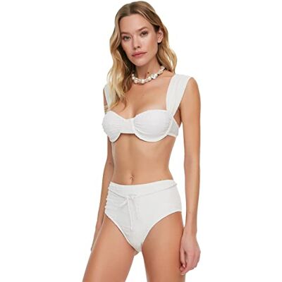 TBESS21BA0167 Trendyol Women's strukturyzowane, wysokie bikini bikini z wysokim stanem, ecru, 38 TBESS21BA0167 Trendyol Women's strukturyzowane, wysokie bikini bikini z wysokim stanem, ecru, 38
