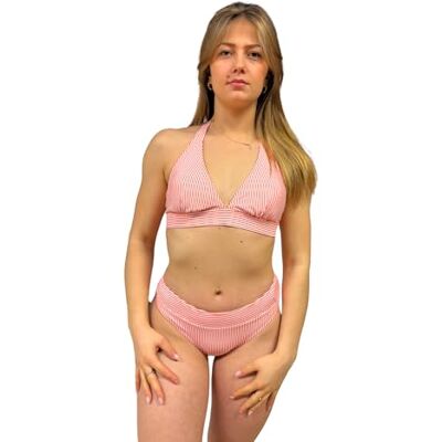 ZA2022/ZA3022 Zestaw bikini, tkanina w paski o wyglądzie waflowym, Pomarańczowy/Biały, 36 ZA2022/ZA3022 Zestaw bikini, tkanina w paski o wyglądzie waflowym, Pomarańczowy/Biały, 36