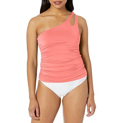 LB1IG82 La Blanca Women's Standard Island Goddess One Shoulder Keyhole Tankini Swimsuit Top, Hot Coral, 10 LB1IG82 La Blanca Women's Standard Island Goddess One Shoulder Keyhole Tankini Swimsuit Top, Hot Coral, 10