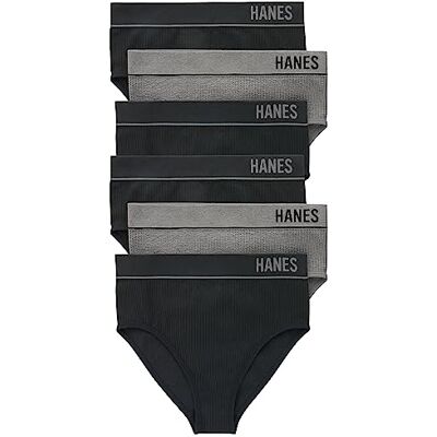 MH13P6 Hanes Women's Originals Hi-Leg Underwear, Seamless Rib Bikini, Assorted Colors, 6-Pack, 4 Black/2 Heritage Grey Marle, X Small MH13P6 Hanes Women's Originals Hi-Leg Underwear, Seamless Rib Bikini, Assorted Colors, 6-Pack, 4 Black/2 Heritage Grey Marle, X Small