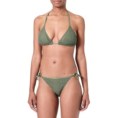 ZA2011/ZA3011 Zestaw bikini z tkaniny metalicznej i kabaretki, Khaki, 36 ZA2011/ZA3011 Zestaw bikini z tkaniny metalicznej i kabaretki, Khaki, 36