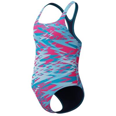 8-A0002600 Speedo Jednoczęściowy strój kąpielowy dziewczęcy z nadrukiem hiperboom medalista, niebieski, 12 8-A0002600 Speedo Jednoczęściowy strój kąpielowy dziewczęcy z nadrukiem hiperboom medalista, niebieski, 12
