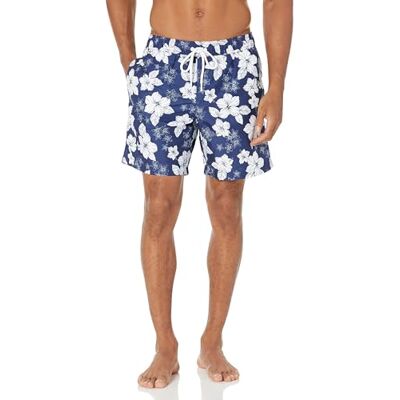 AE1671278-Navy-L29 Amazon Essentials Men's Szybkoschnące kąpielówki 18 cm, Granatowy Kwiat hibiskusa, L AE1671278-Navy-L29 Amazon Essentials Men's Szybkoschnące kąpielówki 18 cm, Granatowy Kwiat hibiskusa, L