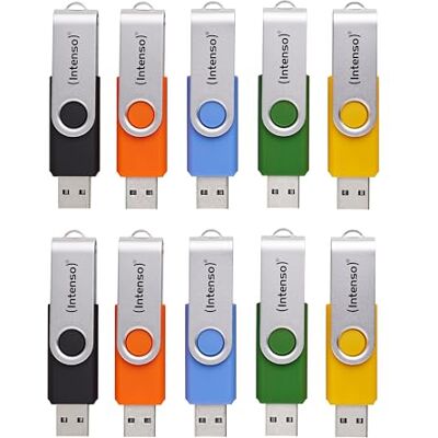 Intenso Basic Line pamięć flash USB 2.0 4 GB z praktyczną etykietą, żółta, zielona, czarna, niebieska + pomarańczowa, ze srebrnym metalowym uchwytem, 10 sztuk Intenso Basic Line pamięć flash USB 2.0 4 GB z praktyczną etykietą, żółta, zielona, czarna, niebieska + pomarańczowa, ze srebrnym metalowym uchwytem, 10 sztuk
