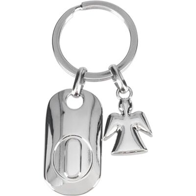 Depesche 11800-018 Srebrny brelok do kluczy z literą O i aniołem stróżem, stop cynku, w zestawie z kolorowym aksamitnym etui Depesche 11800-018 Srebrny brelok do kluczy z literą O i aniołem stróżem, stop cynku, w zestawie z kolorowym aksamitnym etui