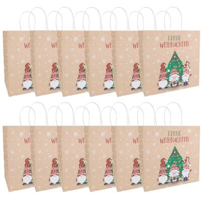 Idena 30512-12 Torebki na prezenty Wesołych Świąt, 12 sztuk, torebki na prezenty w rozmiarze 28 x 28 x 15 cm, świąteczne torby papierowe, elf z choinką Idena 30512-12 Torebki na prezenty Wesołych Świąt, 12 sztuk, torebki na prezenty w rozmiarze 28 x 28 x 15 cm, świąteczne torby papierowe, elf z choinką