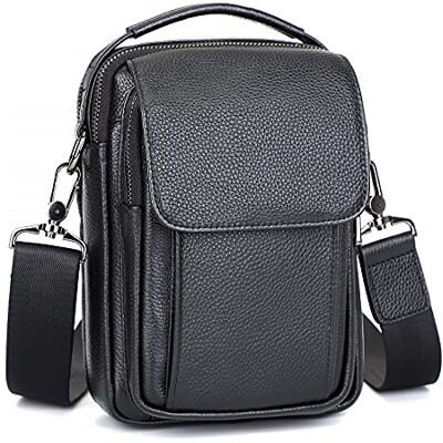 Augus Skórzana mała torba listonoszka dla mężczyzn torebka crossbody ramię torba podróżna dla mężczyzn torebka plecak na co dzień magnetyczna klamra, czarna, mała Augus Skórzana mała torba listonoszka dla mężczyzn torebka crossbody ramię torba podróżna dla mężczyzn torebka plecak na co dzień magnetyczna klamra, czarna, mała