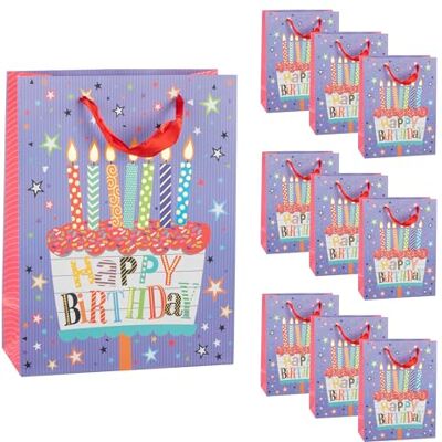 Idena 90545 – Torby na prezenty „Happy Birthday”, 10 sztuk, torby na prezenty o wymiarach 34,5 x 25 x 8,5 cm, papierowe torby z motywem tortów urodzinowych Idena 90545 – Torby na prezenty „Happy Birthday”, 10 sztuk, torby na prezenty o wymiarach 34,5 x 25 x 8,5 cm, papierowe torby z motywem tortów urodzinowych