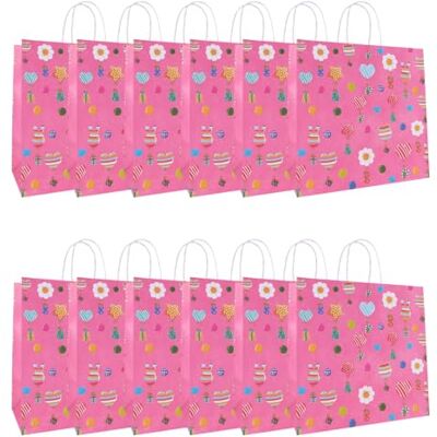 Idena 30543-12 Urodzinowe torby na prezenty, 12 sztuk, na prezenty w rozmiarze 28 x 28 x 15 cm, papierowe w kolorze różowym z kolorowymi balonami Idena 30543-12 Urodzinowe torby na prezenty, 12 sztuk, na prezenty w rozmiarze 28 x 28 x 15 cm, papierowe w kolorze różowym z kolorowymi balonami