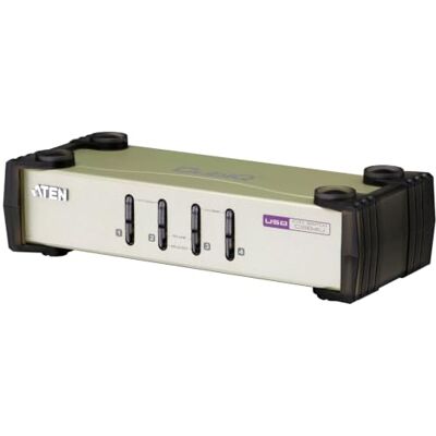 Aten CS84U 4-portowy przełącznik KVM PS2/USB do komputera stacjonarnego z 4 x niestandardowymi zestawami kabli KVM metalowy Aten CS84U 4-portowy przełącznik KVM PS2/USB do komputera stacjonarnego z 4 x niestandardowymi zestawami kabli KVM metalowy