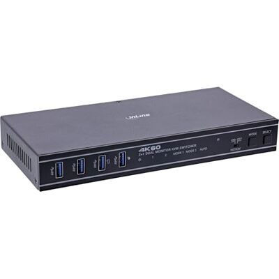 InLine Przełącznik KVM do 2 komputerów, HDMI 2.0, 4K 60 Hz, podwójny monitor, USB 3.2, pilot zdalnego sterowania Hotkey i IR, wyjście audio, metalowa obudowa, 57885F InLine Przełącznik KVM do 2 komputerów, HDMI 2.0, 4K 60 Hz, podwójny monitor, USB 3.2, pilot zdalnego sterowania Hotkey i IR, wyjście audio, metalowa obudowa, 57885F