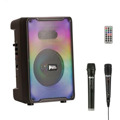 MOOVING LIGHT & SOUND MS-KARA-MOOV500 MOOVING SOUND 8"/500W głośnik zasilany bateryjnie z efektem świetlnym na przednim panelu, 1 mikrofon bezprzewodowy i 1 mikrofon przewodowy Czarny MOOVING LIGHT & SOUND MS-KARA-MOOV500 MOOVING SOUND 8"/500W głośnik zasilany bateryjnie z efektem świetlnym na przednim panelu, 1 mikrofon bezprzewodowy i 1 mikrofon przewodowy Czarny
