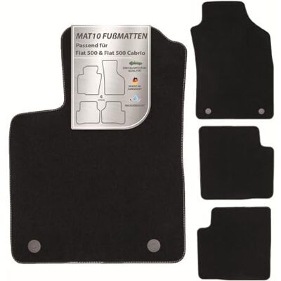MAT10 Dywaniki samochodowe pasujące do FIAT 500 & FIAT 500 Cabrio (BJ 07/2015-09/2020) z weluru 4-częściowy zestaw dywaników samochodowych trwała jakość oryginalnego wyposażenia, Made in Germany MAT10 Dywaniki samochodowe pasujące do FIAT 500 & FIAT 500 Cabrio (BJ 07/2015-09/2020) z weluru 4-częściowy zestaw dywaników samochodowych trwała jakość oryginalnego wyposażenia, Made in Germany