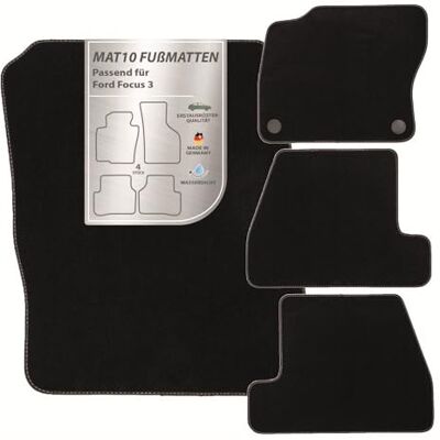 MAT10 Dywaniki samochodowe pasujące do Ford Focus 3 (BJ 03/2011-03/2015, 5-drzwiowe) z weluru 4-częściowy zestaw dywaników samochodowych trwała jakość oryginalnego wyposażenia, Made in Germany MAT10 Dywaniki samochodowe pasujące do Ford Focus 3 (BJ 03/2011-03/2015, 5-drzwiowe) z weluru 4-częściowy zestaw dywaników samochodowych trwała jakość oryginalnego wyposażenia, Made in Germany