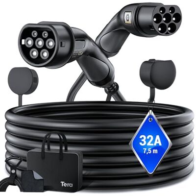Tera Kabel do ładowania typu 2 22KW 32A 7,5 Metrów 3 etapy typ 2 do typu 2 Mennekes certyfikat IP55 CE i TÜV szybkie ładowanie kabel do samochodu elektrycznego typ 2 dla VE/PEV, DC-32 czarny Tera Kabel do ładowania typu 2 22KW 32A 7,5 Metrów 3 etapy typ 2 do typu 2 Mennekes certyfikat IP55 CE i TÜV szybkie ładowanie kabel do samochodu elektrycznego typ 2 dla VE/PEV, DC-32 czarny