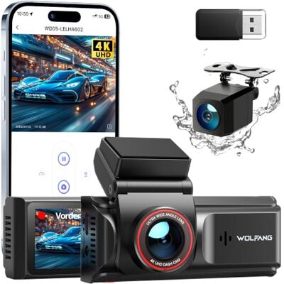 WOLFANG Kamera samochodowa 4K przednia i tylna WiFi Dashcam, podwójna kamera samochodowa z 7.0 cm IPS, super noktowizor, nagrywanie w pętli, czujnik G, szeroki kąt 170, ochrona parkowania WOLFANG Kamera samochodowa 4K przednia i tylna WiFi Dashcam, podwójna kamera samochodowa z 7.0 cm IPS, super noktowizor, nagrywanie w pętli, czujnik G, szeroki kąt 170, ochrona parkowania