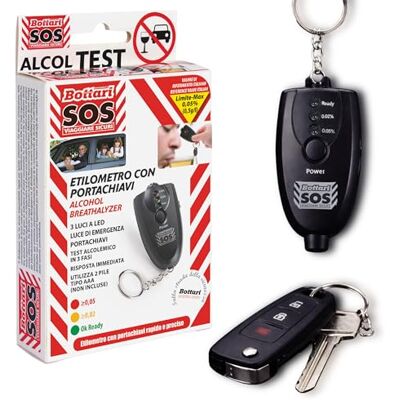 Bottari Italy Bottari S.O.S. Alkomat LED breloczek do kluczy – przenośny test alkoholu do użytku osobistego, wskaźnik poziomu światła z lampkami świetlnymi, kompaktowy, kieszonkowy, z kółkiem na klucze w zestawie Bottari Italy Bottari S.O.S. Alkomat LED breloczek do kluczy – przenośny test alkoholu do użytku osobistego, wskaźnik poziomu światła z lampkami świetlnymi, kompaktowy, kieszonkowy, z kółkiem na klucze w zestawie