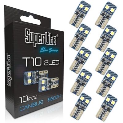 Superlite Zestaw 10 żarówek T10 z 4 diodami LED Blue Series Technology CanBus i temperatura barwowa 6500 K, idealne do samochodów osobowych i ciężarowych Superlite Zestaw 10 żarówek T10 z 4 diodami LED Blue Series Technology CanBus i temperatura barwowa 6500 K, idealne do samochodów osobowych i ciężarowych