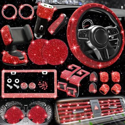 NBTEPEM bling car zestaw akcesoriów damskich, w tym pokrowce na kierownicę, ramy tablicy rejestracyjnej, uchwyt na telefon, ładowarkę i podstawki (czerwony) NBTEPEM bling car zestaw akcesoriów damskich, w tym pokrowce na kierownicę, ramy tablicy rejestracyjnej, uchwyt na telefon, ładowarkę i podstawki (czerwony)