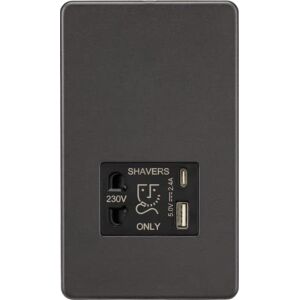 Knightsbridge Przedłużacz do golenia w brązie dymionym - Dual USB A+C - IP41 Knightsbridge Przedłużacz do golenia w brązie dymionym - Dual USB A+C - IP41