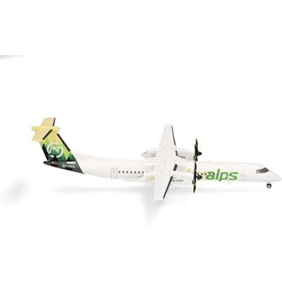 Herpa Model Samolotu Sky Alps Bombardier Q400, miniatura w skali 1:200, przedmiot kolekcjonerski, model bez podstawki, metal Herpa Model Samolotu Sky Alps Bombardier Q400, miniatura w skali 1:200, przedmiot kolekcjonerski, model bez podstawki, metal
