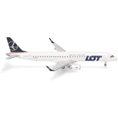 Herpa Embraer E195 LOT Polish Airlines Oryginalny plastikowy model samolotu w skali 1:200, z podstawką, dla kolekcjonerów od 14 lat, Designed in Germany Herpa Embraer E195 LOT Polish Airlines Oryginalny plastikowy model samolotu w skali 1:200, z podstawką, dla kolekcjonerów od 14 lat, Designed in Germany