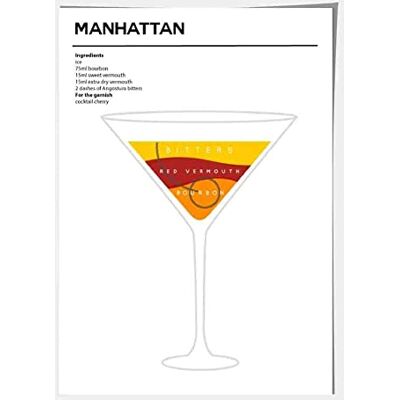 ART Manhattan minimalistyczny koktajl przepis sztuka ścienna, rozmiar A4 ART Manhattan minimalistyczny koktajl przepis sztuka ścienna, rozmiar A4