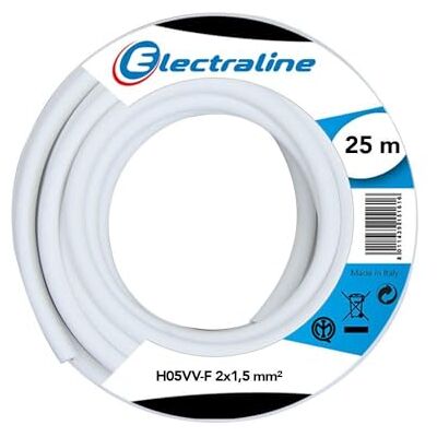 Electraline 20607038J, kabel H05VV-F 2 x 1,5 mm², długość 25 m, biały Electraline 20607038J, kabel H05VV-F 2 x 1,5 mm², długość 25 m, biały