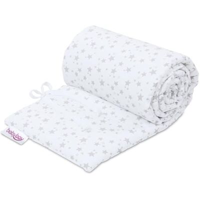 babybay Gniazdko piqué pasujące do modelu Boxspring XXL, białe, gwiazdy, perłowo-szare babybay Gniazdko piqué pasujące do modelu Boxspring XXL, białe, gwiazdy, perłowo-szare