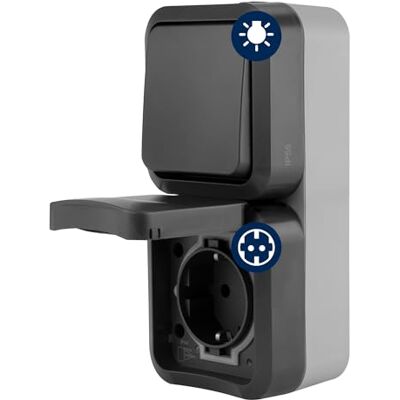 REV AquaStorm, gniazdko natynkowe z włącznikiem światła, IP55, pionowe, 230 V, 16 A, antracytowe REV AquaStorm, gniazdko natynkowe z włącznikiem światła, IP55, pionowe, 230 V, 16 A, antracytowe