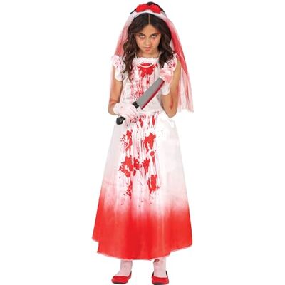 FIESTAS GUIRCA Kostium Krwawa Żona Dziecięca Sukienka i Welon Krwawe kostiumy ślubne na Halloween, karnawał i horror Idealny dla dziewczynek FIESTAS GUIRCA Kostium Krwawa Żona Dziecięca Sukienka i Welon Krwawe kostiumy ślubne na Halloween, karnawał i horror Idealny dla dziewczynek