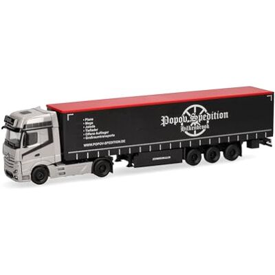 Herpa Mercedes-Benz Actros L Gigaspace z plandeką Popov Spedition model 1:87, kolekcjonerska ciężarówka, Made in Germany, tworzywo sztuczne Herpa Mercedes-Benz Actros L Gigaspace z plandeką Popov Spedition model 1:87, kolekcjonerska ciężarówka, Made in Germany, tworzywo sztuczne