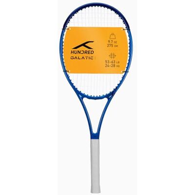 HTRX-3M141-3 HUNDRED Galactic Strung Tennis Racket with Full Cover 4 Points Head Light Color: Navy/Blue, Grip Size 2 (4 1/4 inches) Unisex Material: Graphite 275 grams HTRX-3M141-3 HUNDRED Galactic Strung Tennis Racket with Full Cover 4 Points Head Light Color: Navy/Blue, Grip Size 2 (4 1/4 inches) Unisex Material: Graphite 275 grams