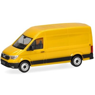Herpa model ciężarówki MAN eTGE furgon, żółty janowiec, miniatura w skali 1:87, model kolekcjonerski, Made in Germany, plastik Herpa model ciężarówki MAN eTGE furgon, żółty janowiec, miniatura w skali 1:87, model kolekcjonerski, Made in Germany, plastik