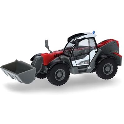 Herpa model ciężarówki Liebherr Teleskoplader T60-9S „Feuerwehr”, miniatura w skali 1:87, model kolekcjonerski, wyprodukowany w Niemczech, tworzywo sztuczne Herpa model ciężarówki Liebherr Teleskoplader T60-9S „Feuerwehr”, miniatura w skali 1:87, model kolekcjonerski, wyprodukowany w Niemczech, tworzywo sztuczne