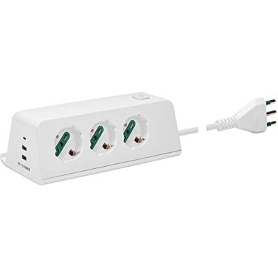 VIMAR 00609.CC.B listwa zasilająca z przełącznikiem i kablem 2 m, 3 wyjścia bezpieczeństwa uniwersalne włoskie standardowe, 2 wyjścia USB A i 1 x USB C, ładowanie indukcyjne 10 W, wtyczka 16A, biała VIMAR 00609.CC.B listwa zasilająca z przełącznikiem i kablem 2 m, 3 wyjścia bezpieczeństwa uniwersalne włoskie standardowe, 2 wyjścia USB A i 1 x USB C, ładowanie indukcyjne 10 W, wtyczka 16A, biała