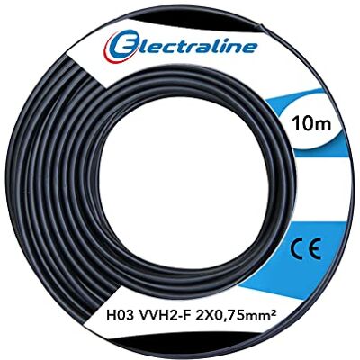 Electraline 60113025D, kabel H03VVH2-F przekrój 2 x 0,75 mm², długość 10 m, czarny Electraline 60113025D, kabel H03VVH2-F przekrój 2 x 0,75 mm², długość 10 m, czarny
